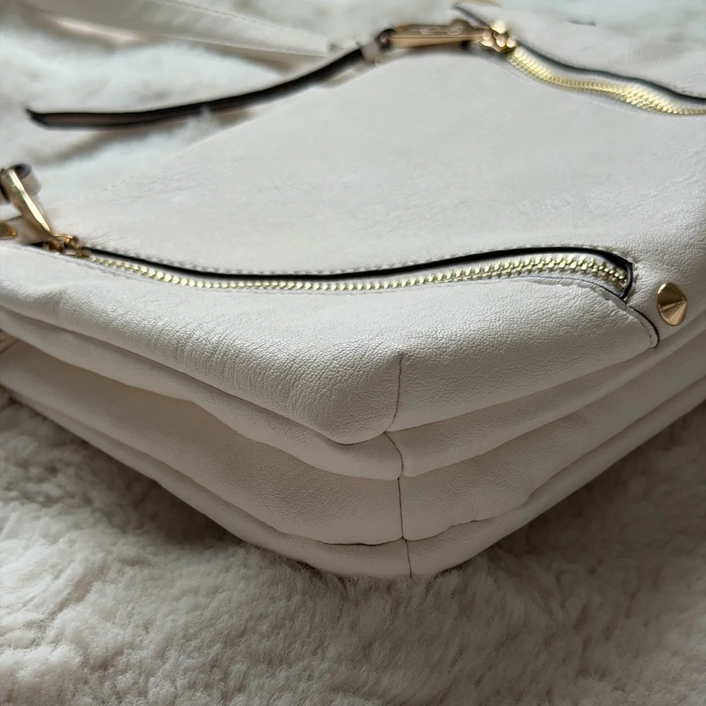Jessica Simpson White Faux Leather Crossbody with Gold Chain Accents